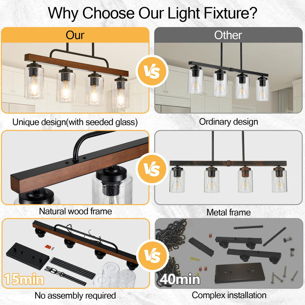 Wood Kitchen Island Lighting, Seeded Glass Dining Room Light