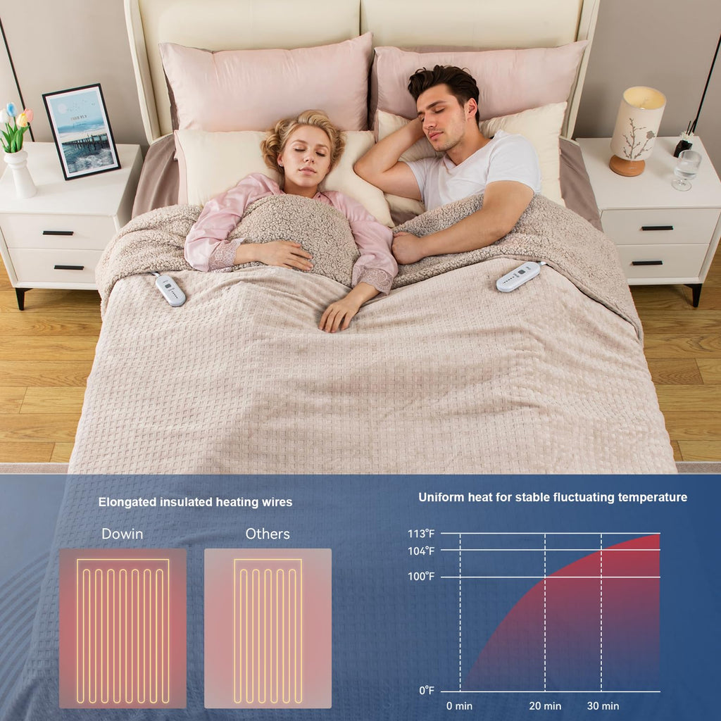 Waffle Electric Heated Blanket with Dual Control 84x90, Khaki