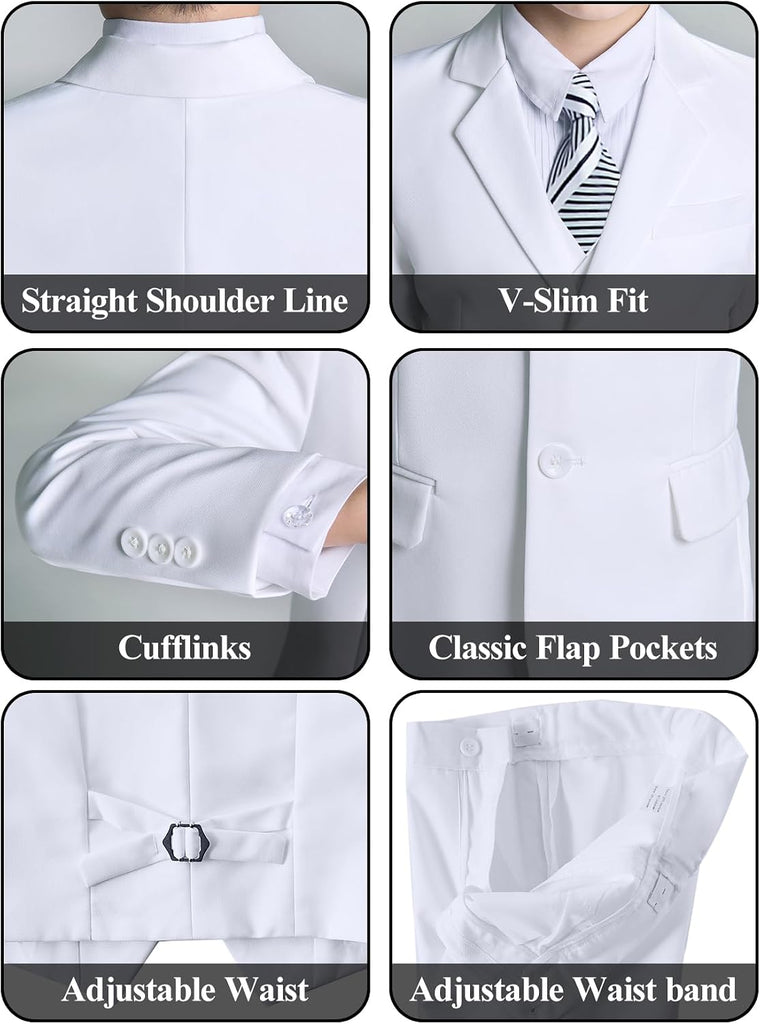 Boys' 5 Piece Suit Set with Shirt Tie Formal Slim Fit Kids Suits