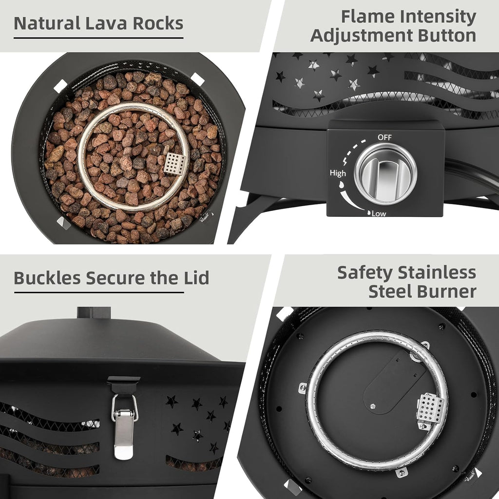 Portable Propane Fire Pit, 24 Inch Smokeless Gas Fire Pit Bowl for Outside