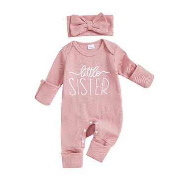 Newborn Baby Girl Fall Winter Clothes Coming Home Outfit Jumpsuit (Little Sis Pink, )
