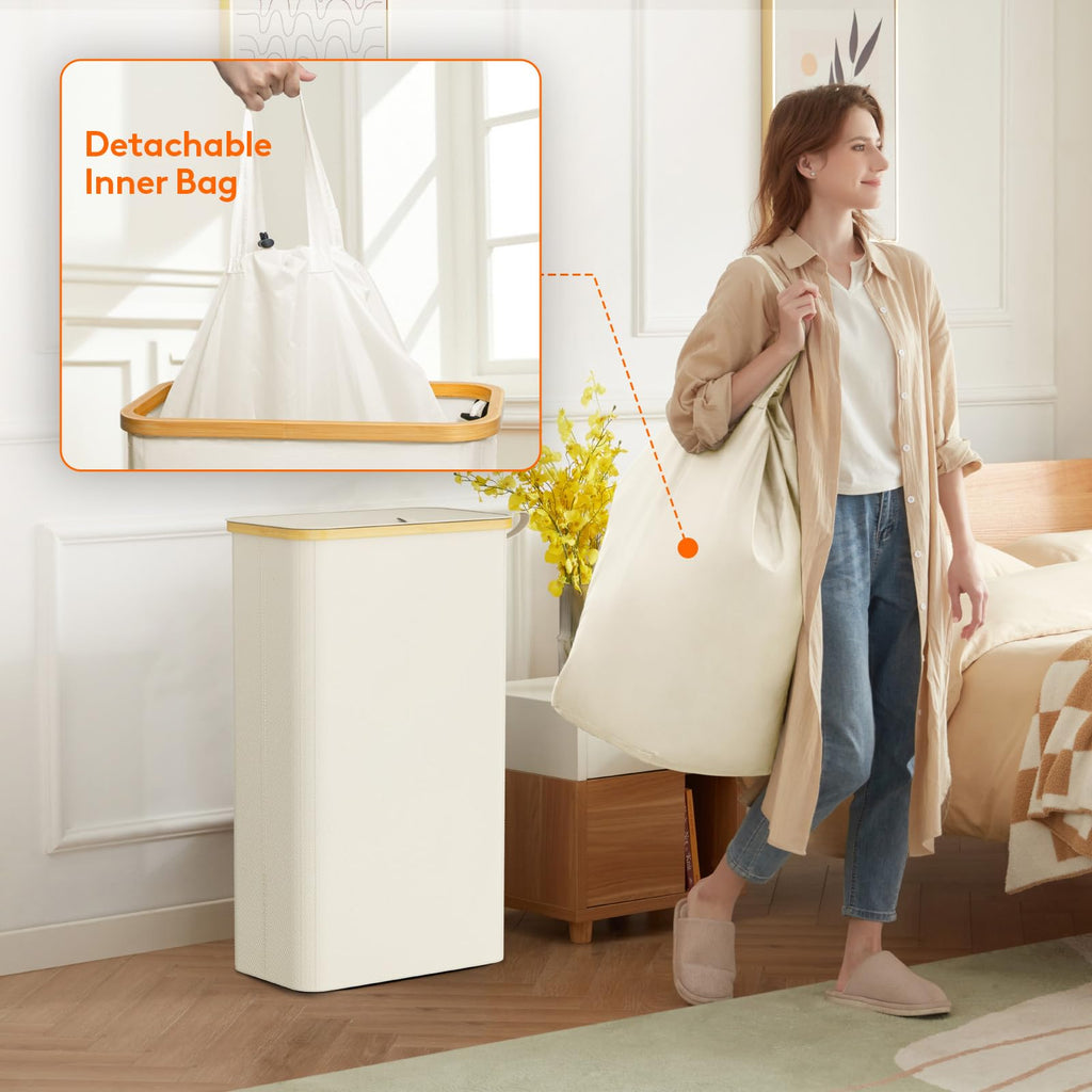 75L Slim Laundry Hamper with Lid and Removable Bag, White