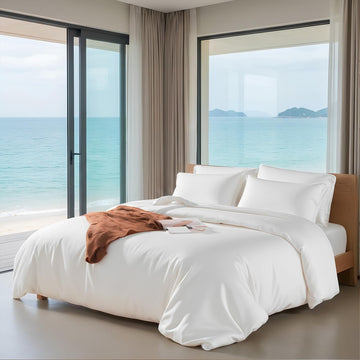 Duvet Cover Twin Set, Ultra Soft, Viscose from Bamboo Cooling, 1 Duvet Cover and 1 Pillowcases, 68"x90", White