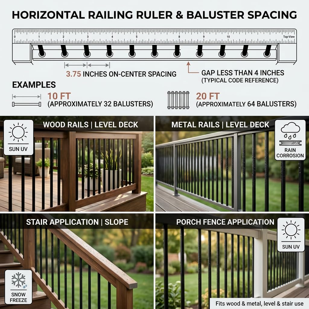 30 Pack 32" Stair Spindles, Black Square Aluminum Balusters with Flat & Adjustable Baluster Connectors, Metal Railing