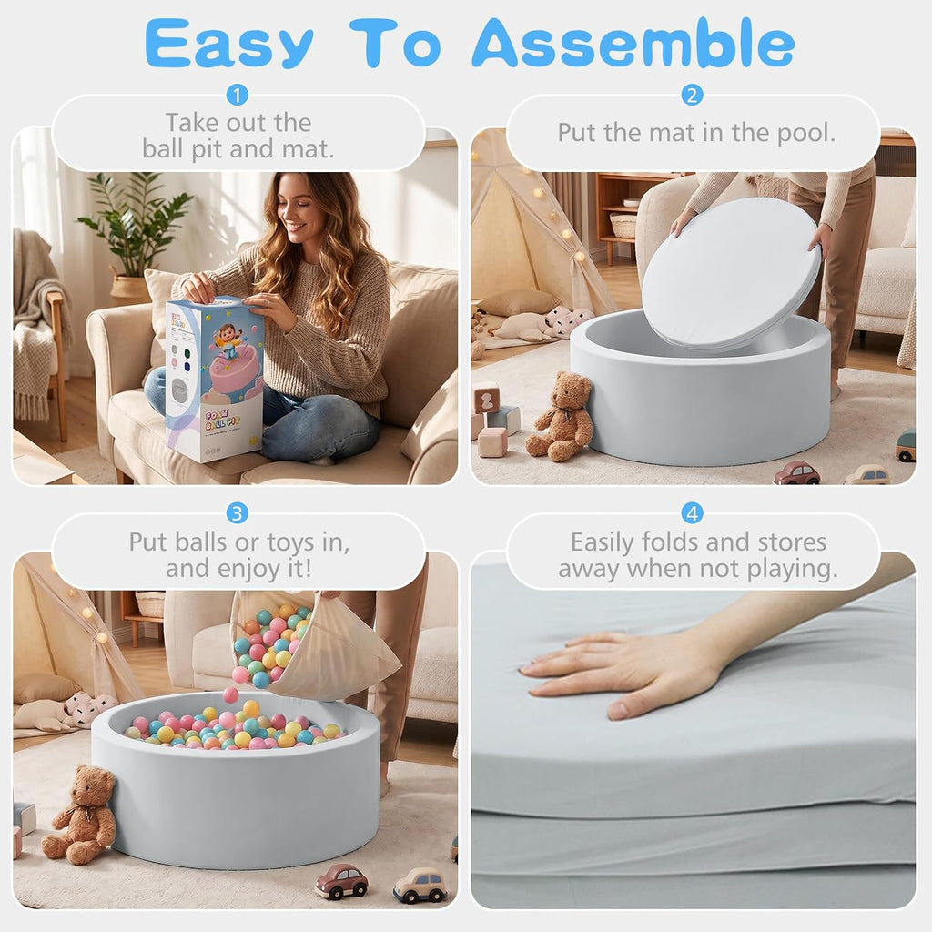 Foam Ball Pit, 35.4"x 11.8" Ball Pits for Toddlers-Grey