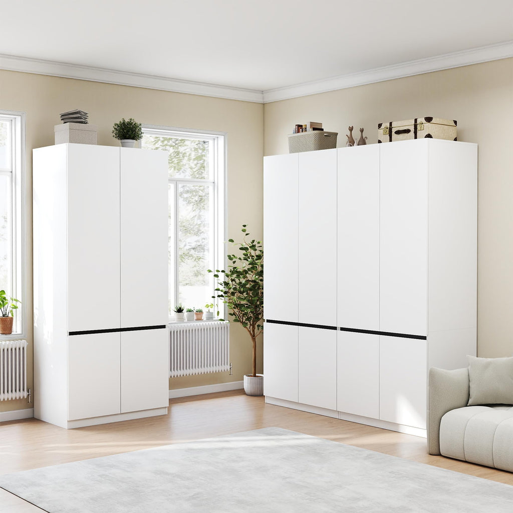 White Armoire Wardrobe Closet with 4 Doors, 74" Tall x 63" Wide