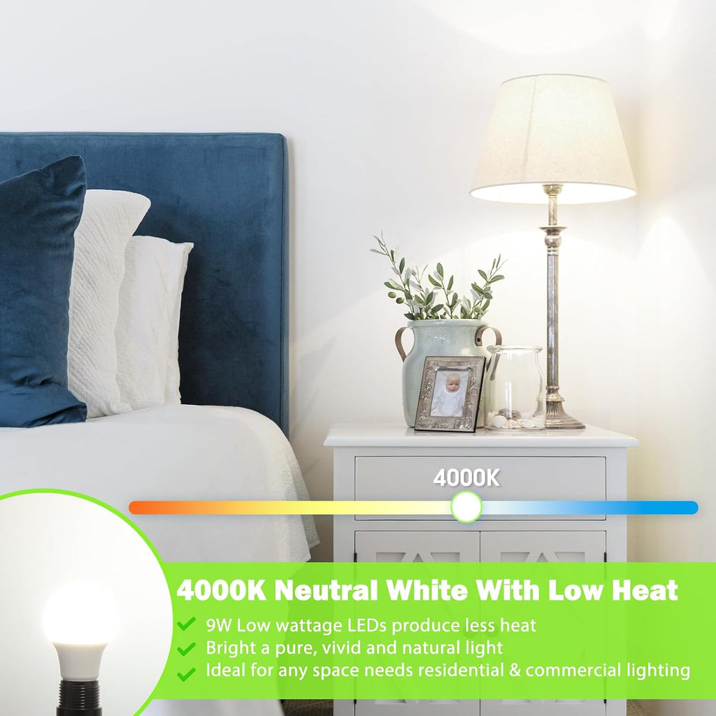 A19 LED Light Bulb, 60W Equivalent Neutral White 4000K Dimmable