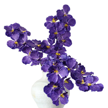 4 Pcs Real Touch Vanda Orchid Artificial Flowers, 31.5" Fake Orchid Stems with 28 Large Blooms, Lifelike Faux Latex