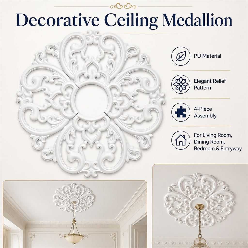 24-Inch OD x 5-Inch ID Split Ceiling Medallion, 4-Piece White PU