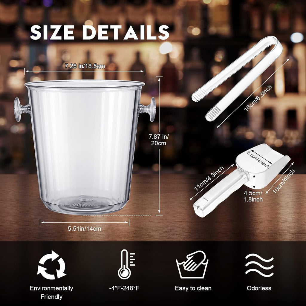 Acrylic Ice Buckets for Parties 3.5 L Plastic Clear Wine Bucket with Plastic Scoop and Tongs Bottle Drink Cooler - Set of 12
