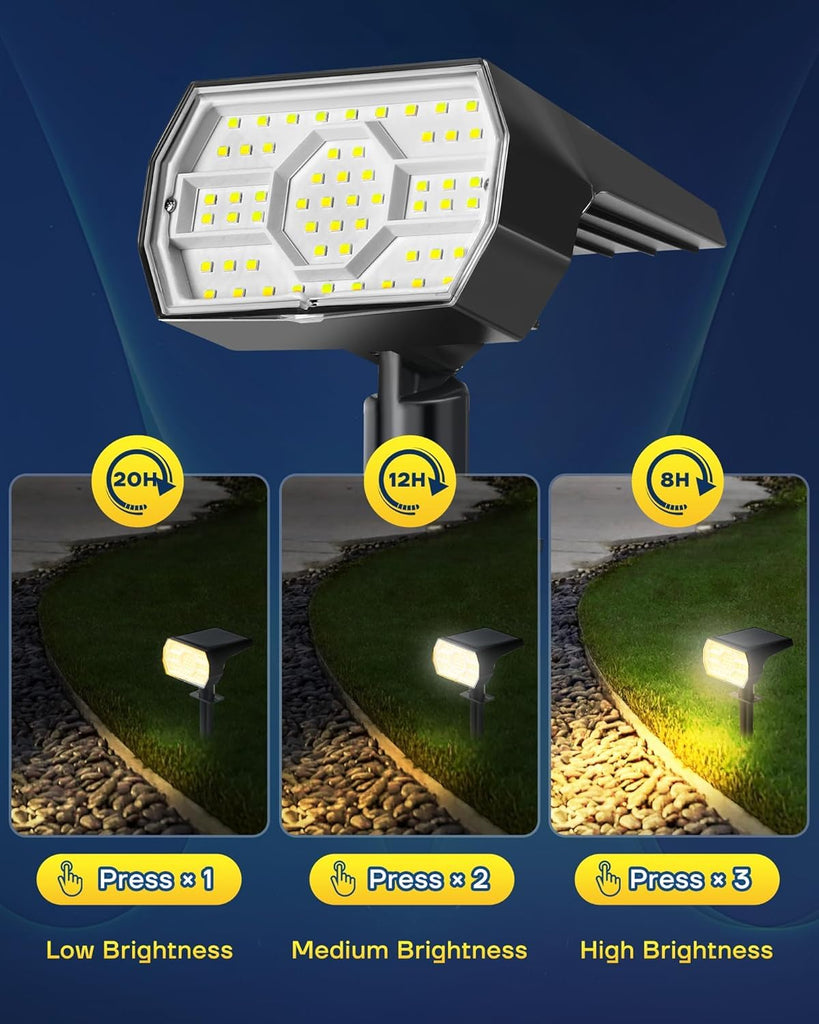 Solar Lights Outdoor Waterproof IP68, 3 Lighting Models Solar Powered Spot Lights Outdoor, 56LED Solar Light Dusk to