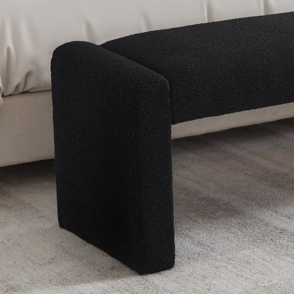 Black Entryway Bench with Solid Wood Frame, 47" Boucle Upholstered Bench | End of Bed Bench with Cushion Seat Ottoman