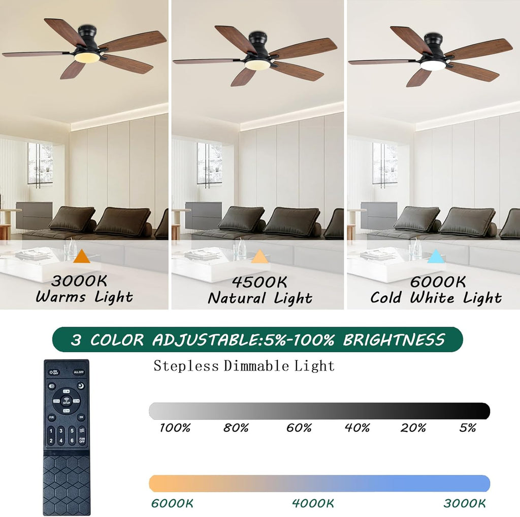 Ceiling Fans with Lights, Low Profile Ceiling Fan with Light and Remote/APP Control, DC Motor, Noiseless, Flush Mount