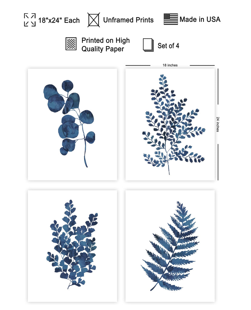 Master 4-Piece Vintage Botanical Poster - Retro Minimalist Print - Gift for Artist, Friend - Fern, Watercolor, Pant