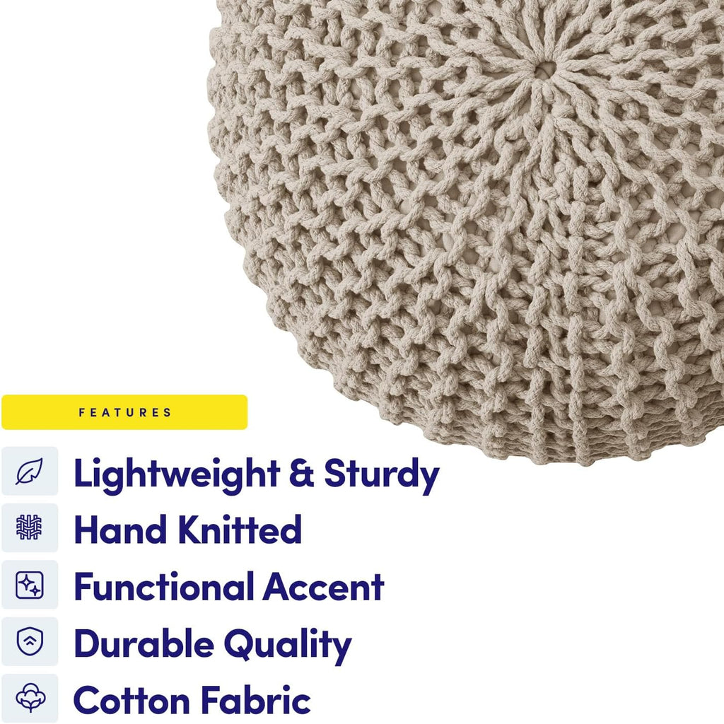 Pouf Ottoman Foot Rest Stuffed - 20" Diameter x 14" Tall Cozy Floor Pouf & More - 100% Cotton Knit Shell, EPS Bead