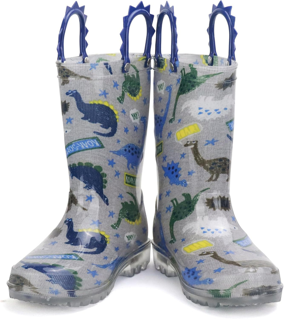 Toddler Boys Adorable Dinosaur Light Up Rain Boots