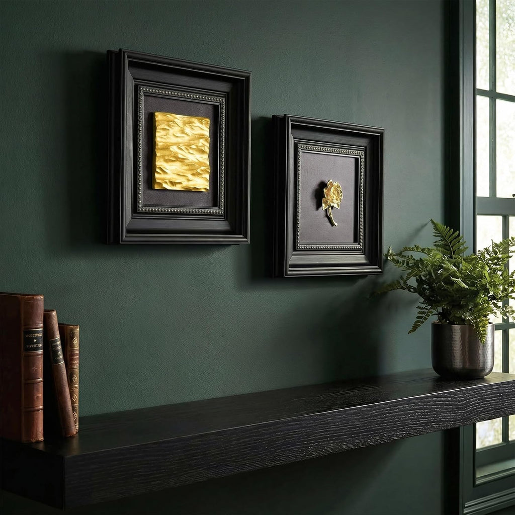 Vintage Framed Black and Gold 3D Wall Art - Set of 2