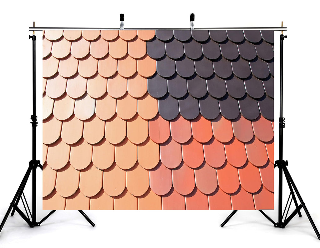 8x5ft Two Tone Clay Roof Tile Backdrop Terracotta Dark Grey Curved Slate Texture Background Tapestry Party Rustic