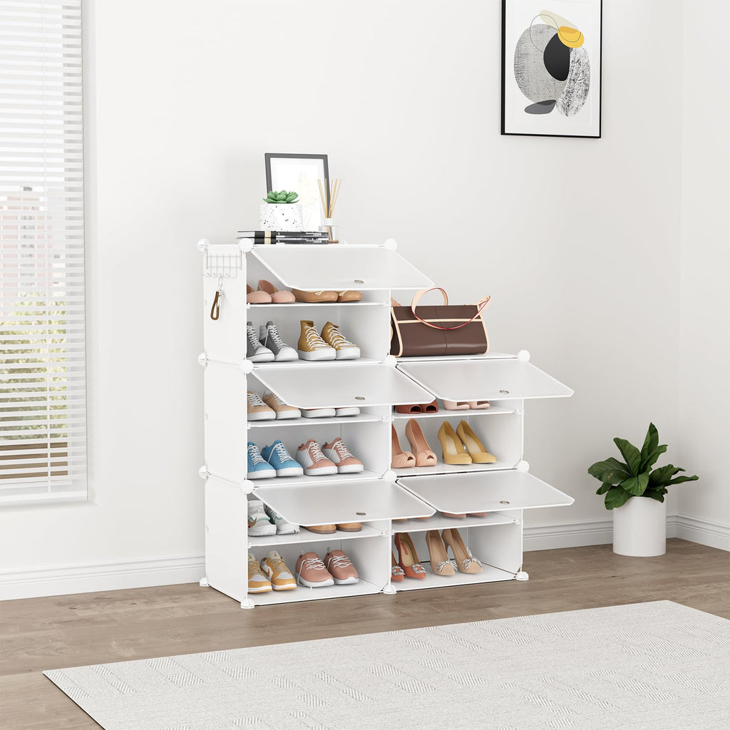 Shoe Rack 8 Tier Shoe Storage Cabinet with Door 32 Pair Tall Shoes Rack Organizer Free Standing Expandable Stable