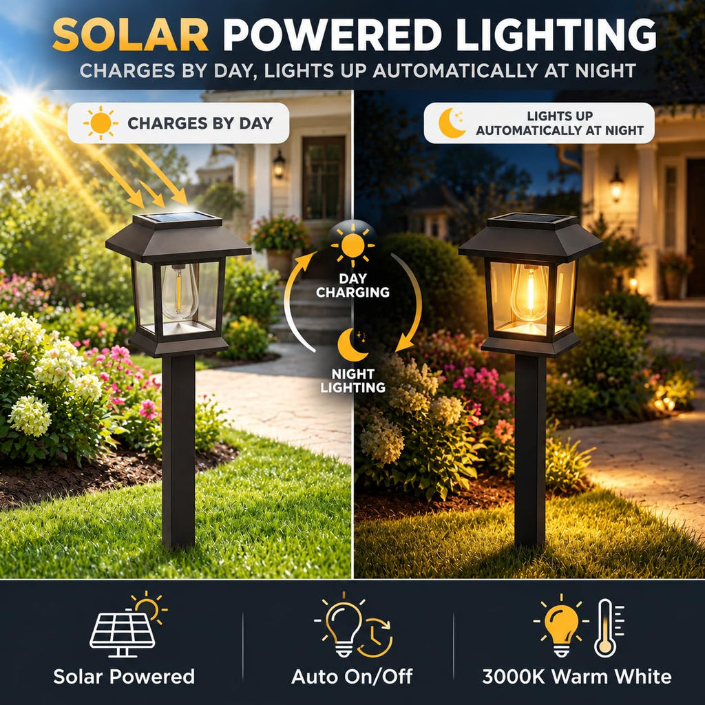 Solar Pathway Lights, 12 Pack Outdoor Landscape Lighting, Black