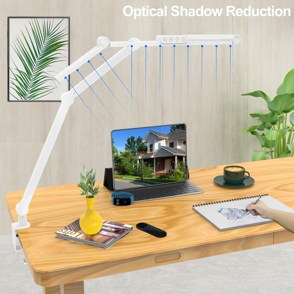 Architect Desk Lamp with Clamp, Led Desk Lamp with Remote Control, 24W Bright Dimmable Computer Light with Atmosphere
