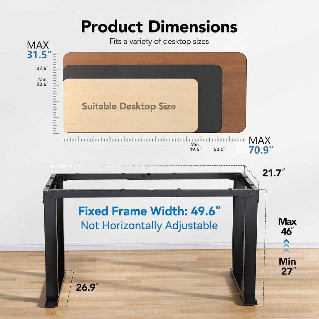 4-Leg Dual Motor Electric Standing Desk Frame, Black Frame Only | Reinforced 4-Leg Stability,Thicker standing Legs