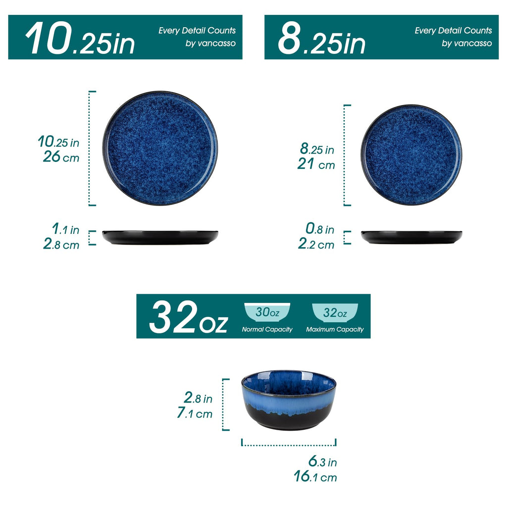 24 Pieces Plates and Bowls Sets, Ceramic Dinnerware Sets for 8
