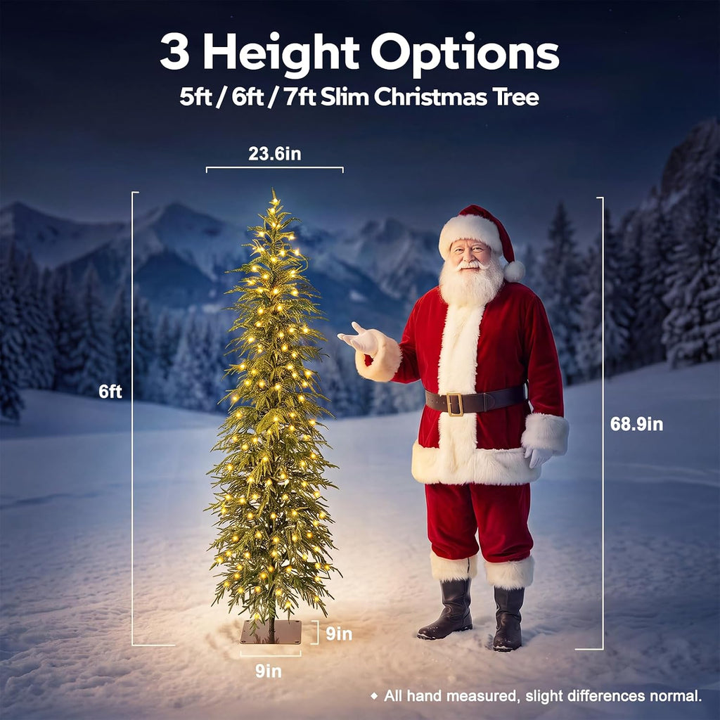 6ft Prelit Christmas Tree with Lights, Skinny Pencil Xmas Tree