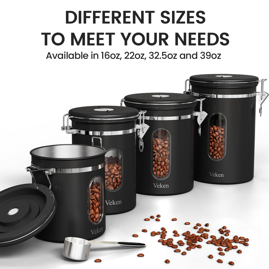 Coffee Canister with Window, 39OZ Large Airtight Stainless Steel Jars