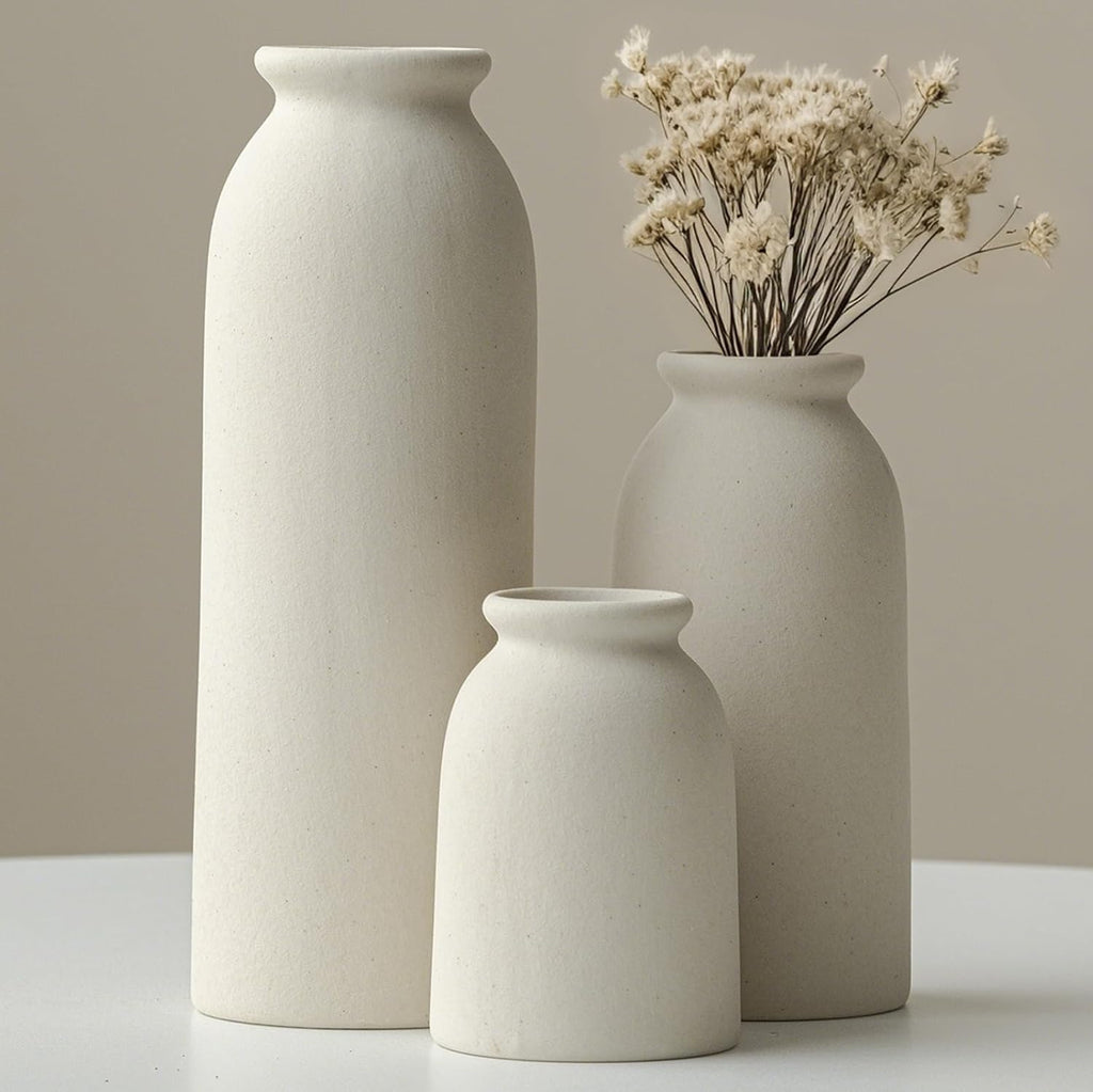 Ceramic Vase Set-3, Small Flower Vases for Decor, Modern Boho Farmhouse Style, Decorative Vases for Pampas Grass &