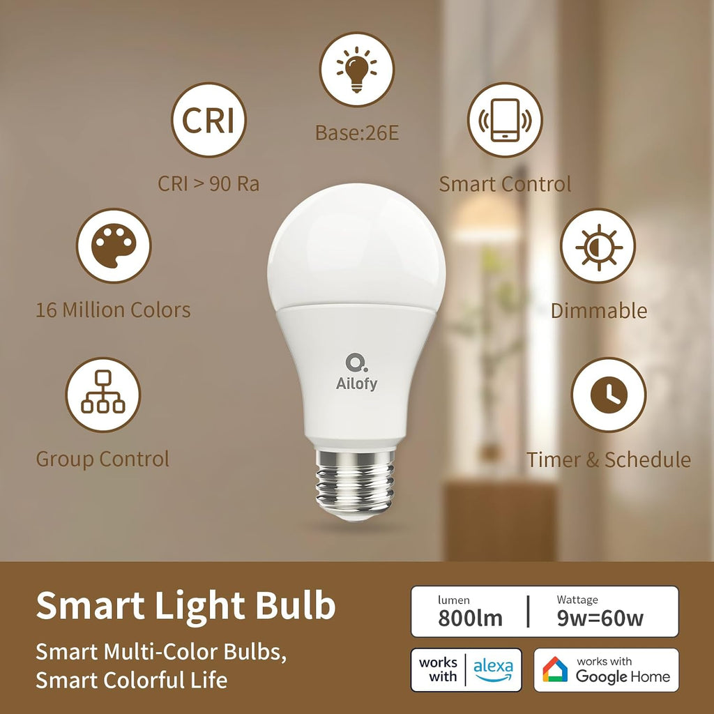 LED Light Bulbs, Smart Light Bulbs that Compatible with Alexa & Google Assistant, Color Changing Light Bulb, WiFi