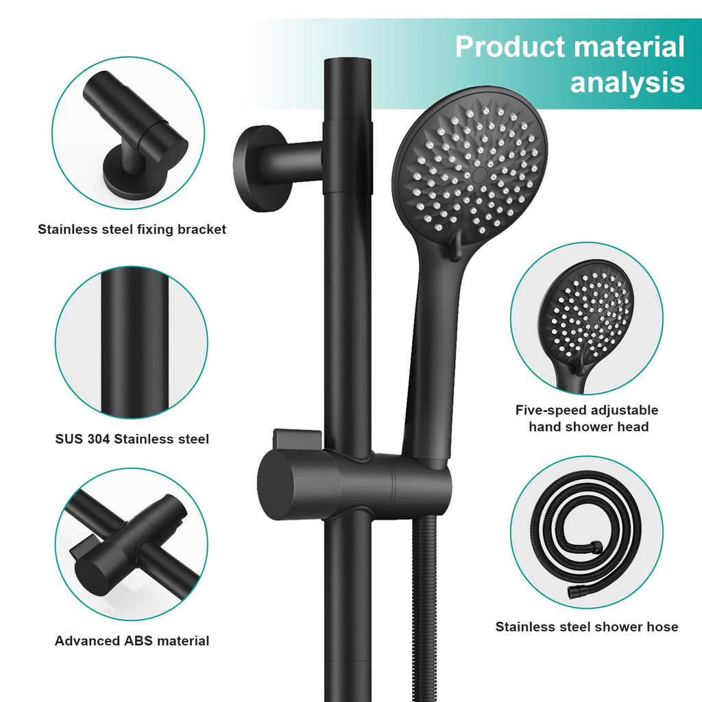 Shower Slide Bar Handheld Shower Head with Hose, 5-Function Hand Shower with Wall Mount,shower slide bar,adjustable