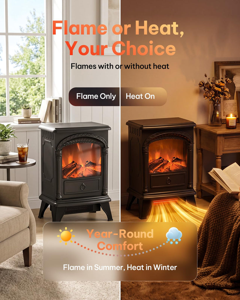 22" Electric Fireplace Stove, 3D Dancing Flames, 1500W/5100 BTU
