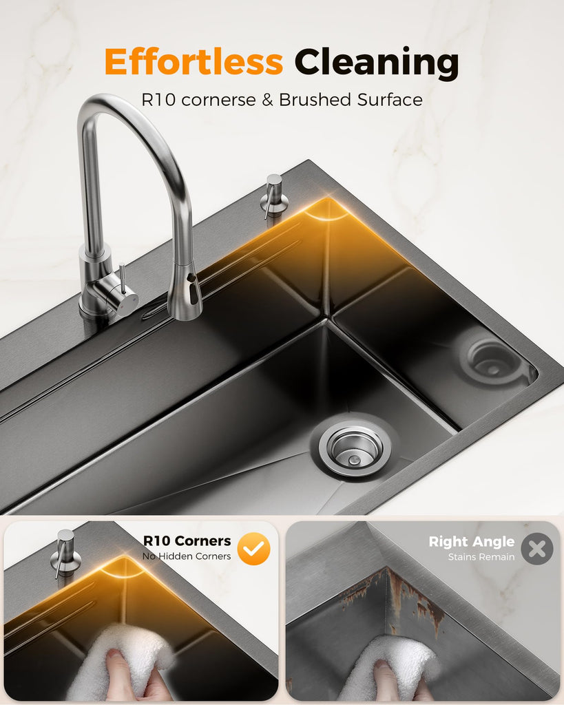 33X22 Drop In, Nano 304 Stainless Steel Black Sink