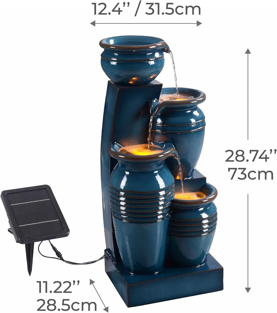 28.74 in. 4-Tier Cascading Bowl Solar-Powered Water Fountain with LED Lights for Gardens, Landscaping, Patios