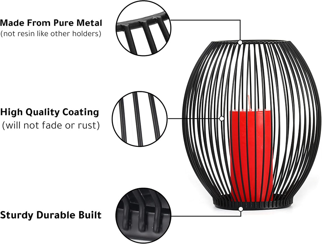 Outdoor Candle Holder Decor Set - Black Candle Holder - Candles Holders for Table Centerpiece - Hurricane Candles