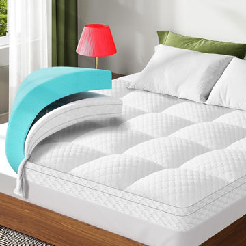 Dual Layer 3 Inch Memory Foam Mattress Topper Queen Size, 2 Inch Cooling Gel Memory Foam Plus 1 Inch Pillow Top