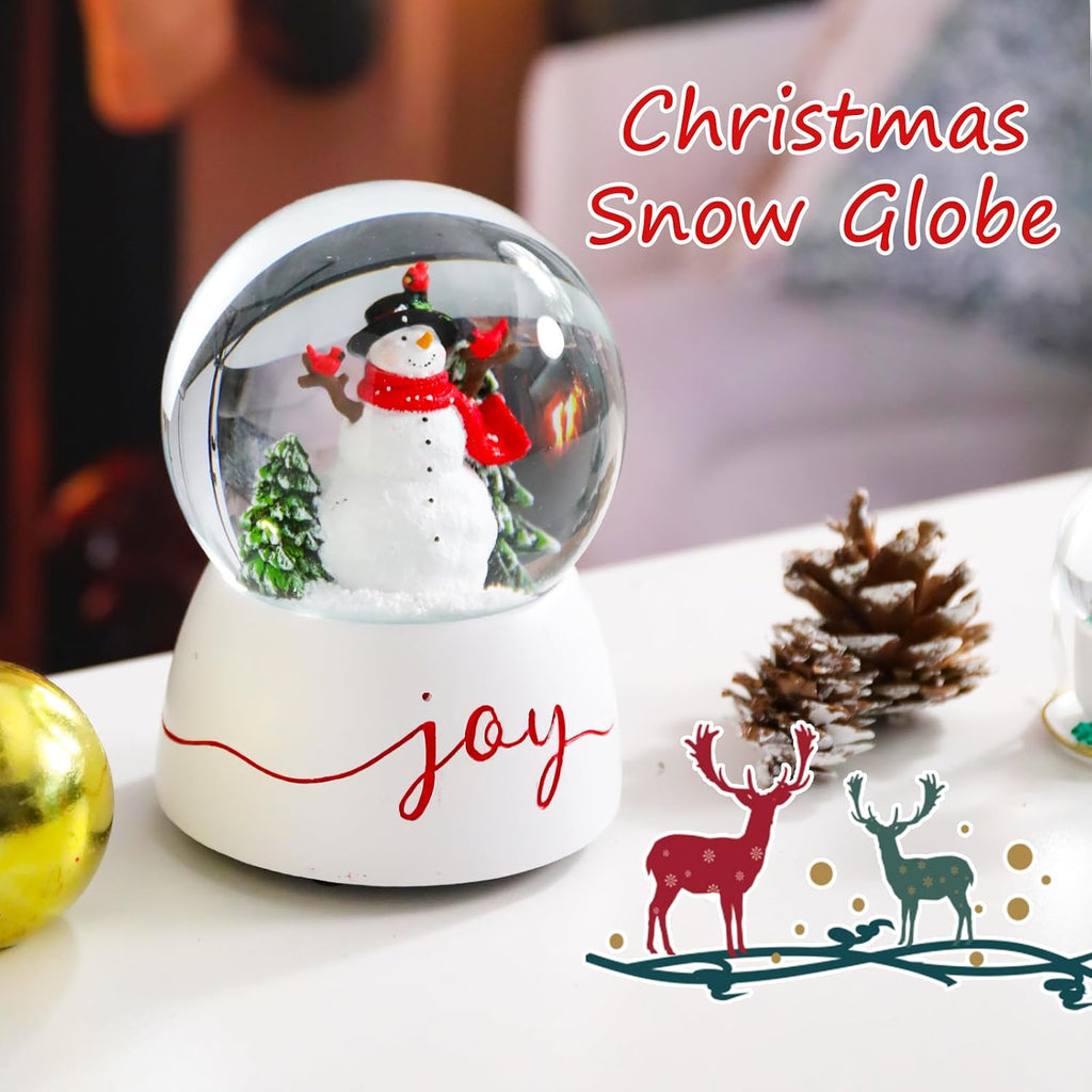 Christmas Snow Globes, Snowman Snow Globes with Red Cardinal and Music Lighted Swirling Glitter Clockwork Water Globe