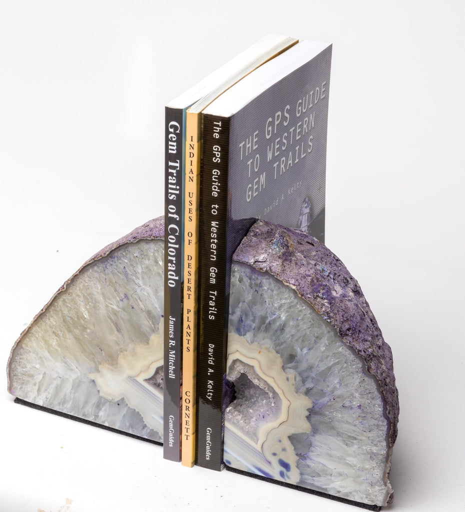 100% Natural Agate Bookends - Geode Book Ends for Books, Office, Living Room Decor (Light Purple, 10-11 lbs)