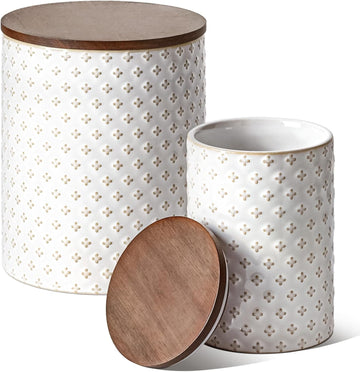 Ceramic Coffee Canister Set with Airtight Lids, Decorative Food Storage Jars for Sugar, Flour and Tea - Large Kitchen - Set of 2