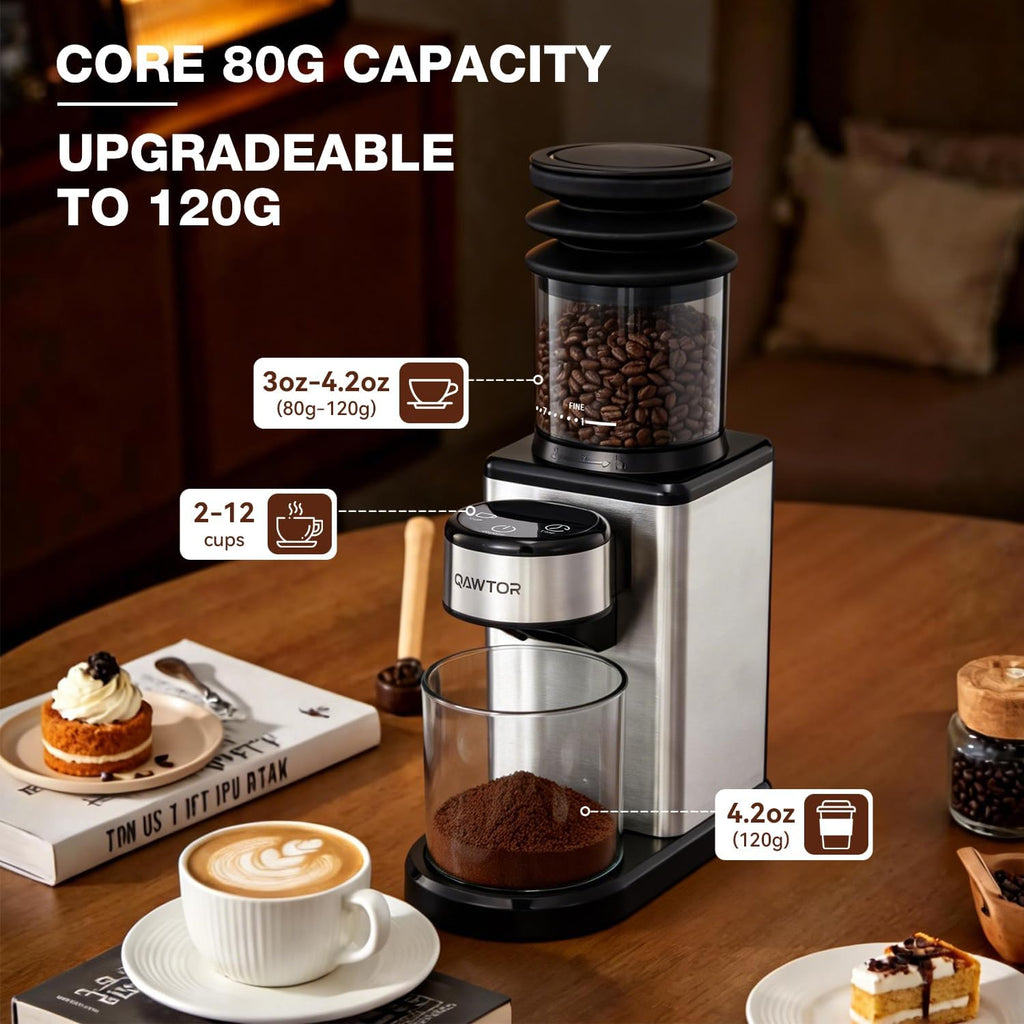 Electric Coffee Grinder, Conical Burr Coffee Grinder with 25 Settings & 60-Second Timer, Stainless Steel