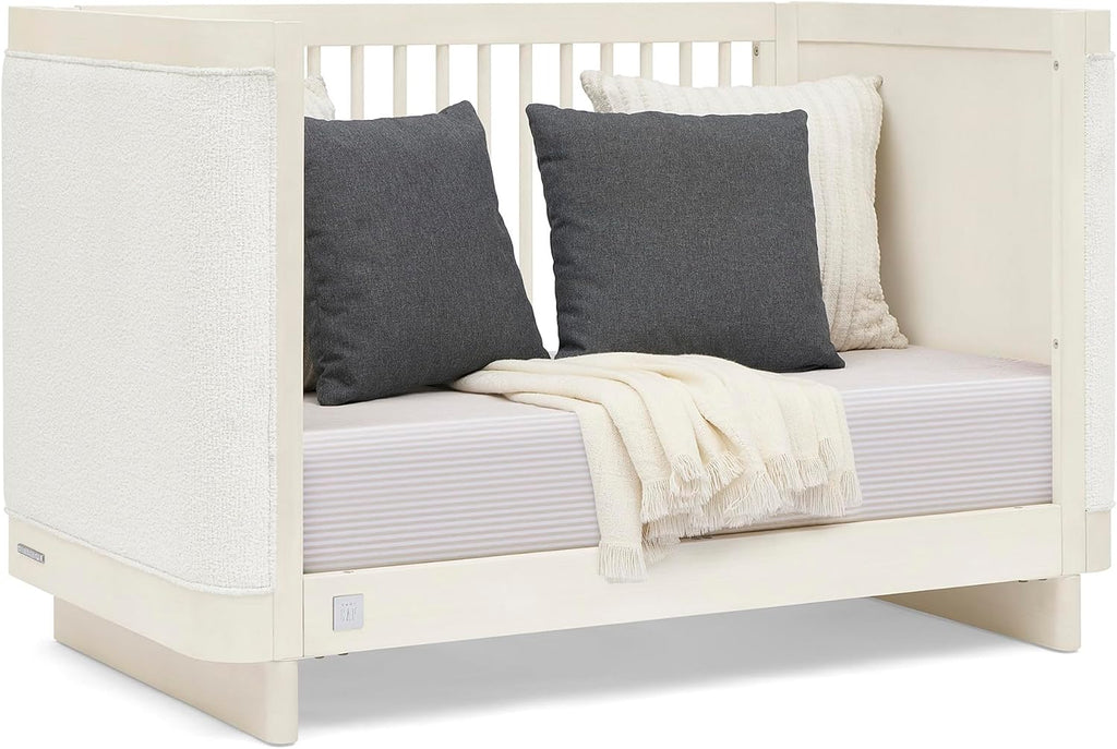 BabyGap Callie 4-in-1 Upholstered Crib - Greenguard Gold Certified, Antique White/White Boucle