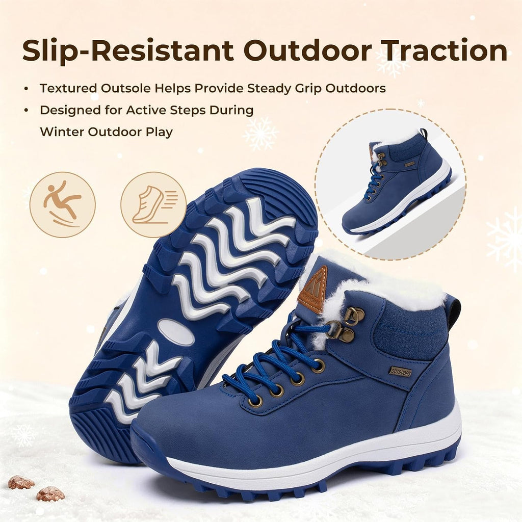 Boys Girls Snow Boots, Water Resistant Kids Winter Hiking Boots