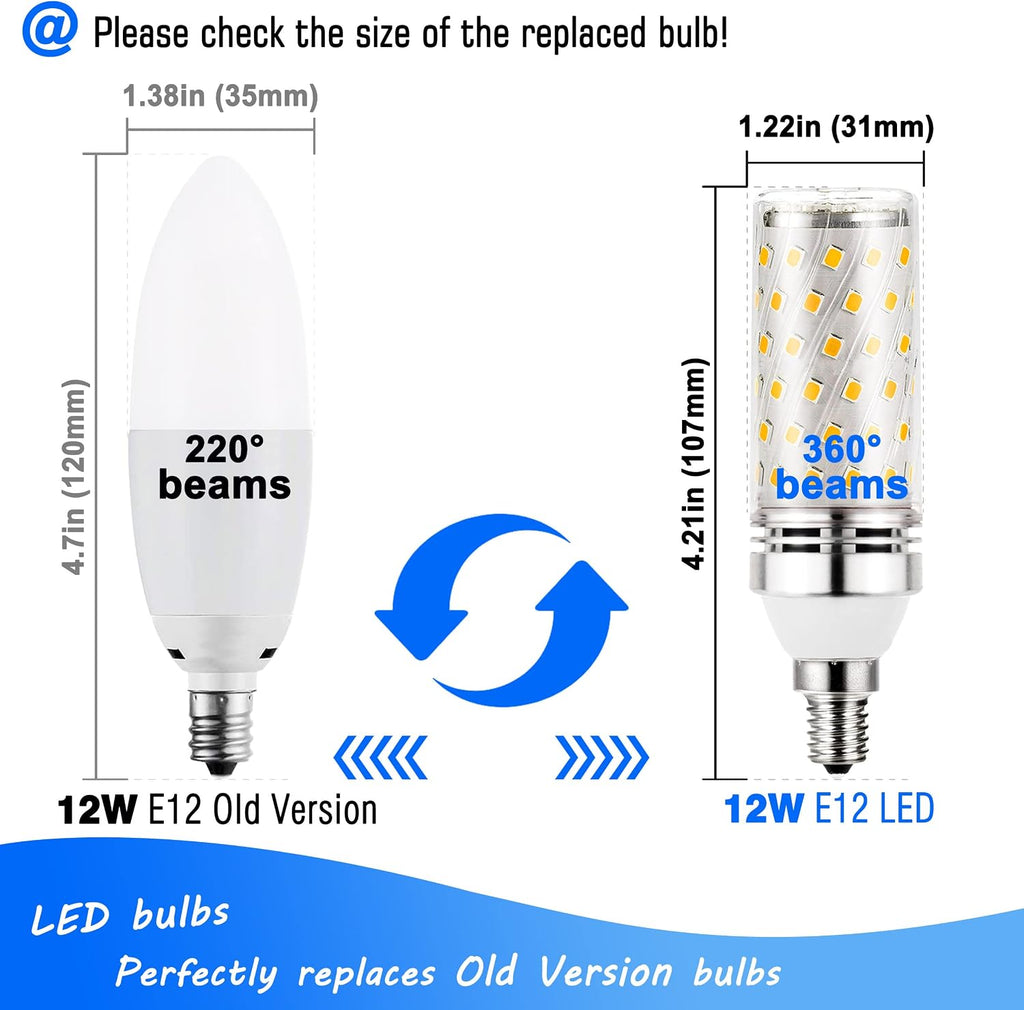 E12 100W Equivalent 12W LED Candelabra Bulb T6 C7 1200lm 2700k Soft Warm