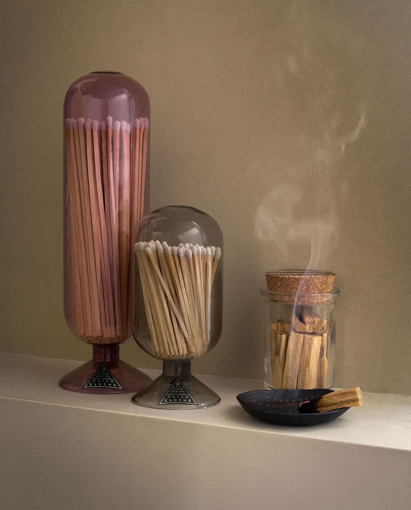 Fireplace Glass Match Cloche with Striker - Violet - Includes 120 Long Matches - Trendy, Colorful Matches