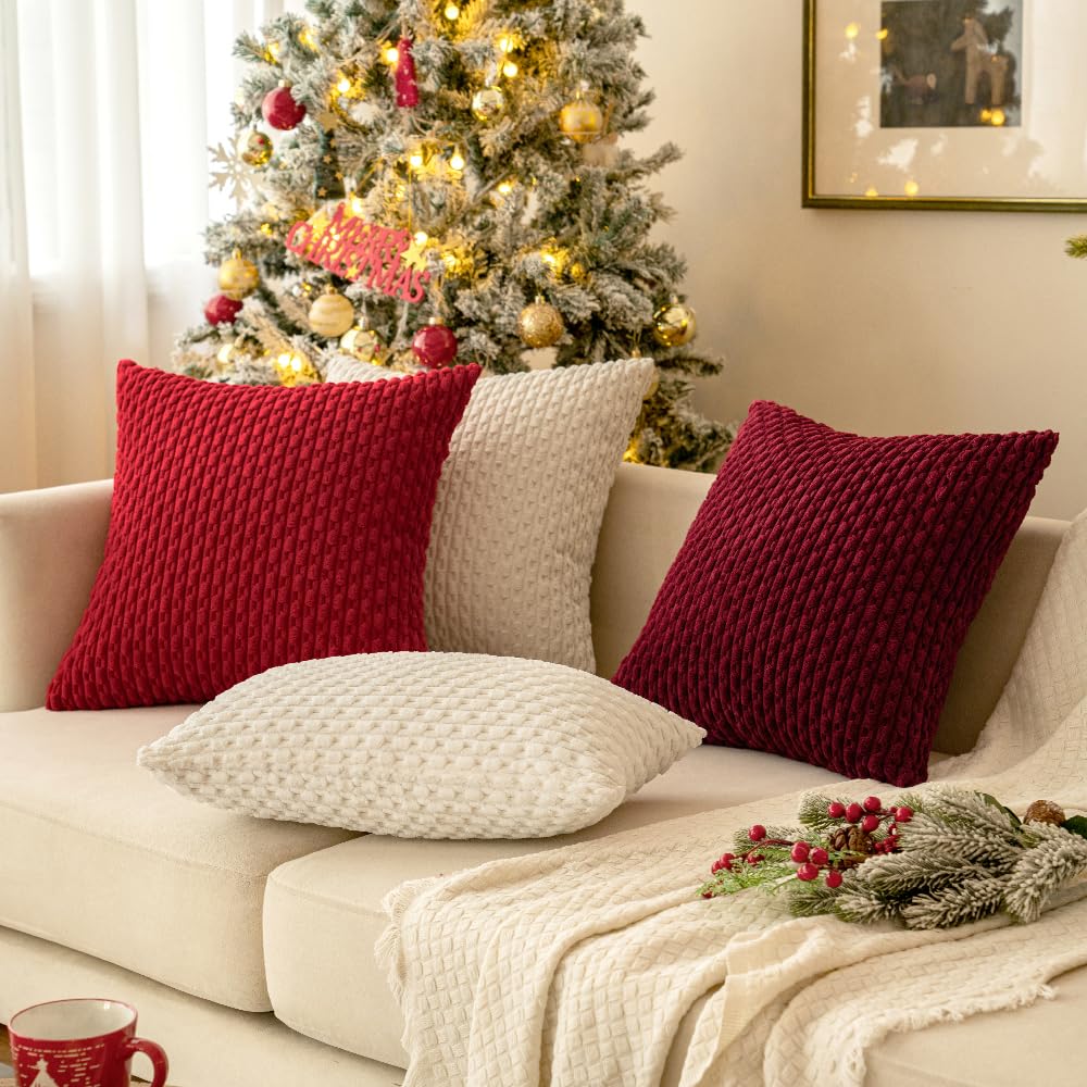 Decorative Throw Pillow Covers 20x20 Cream White Textured Corduroy