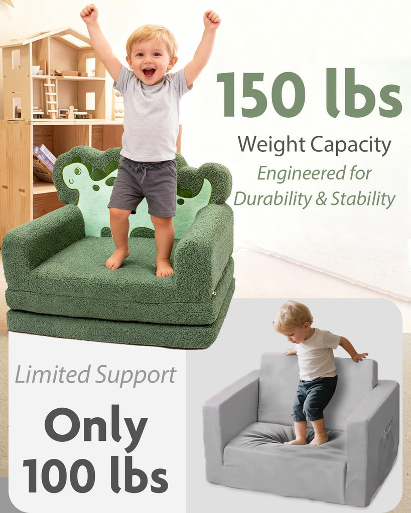 Kids Couch, in-1 Fold Out Comfy Chair, Large, Green Dinosaur