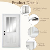 36" x 80" Fiberglass Entry Door with 9-Lite Low-E Glass - White, Right Hand Inswing, 4-9/16" Vinyl Frame, Primed White
