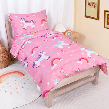 4-Piece Toddler Bedding Set, Toddler Bed Comforter Set for Girls