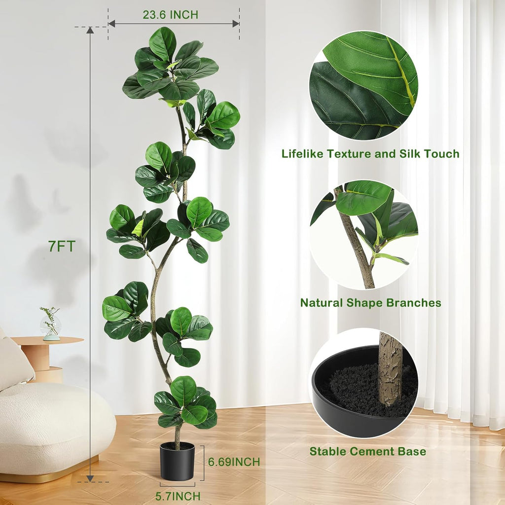 7ft Artificial Fiddle Leaf Fig Tree with Black Nursery Planter